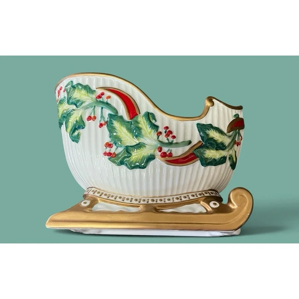 Fitz & Floyd‎ Snowy Sleigh Ride Conforti Collection 2007 Planter Candy Bowl Xmas